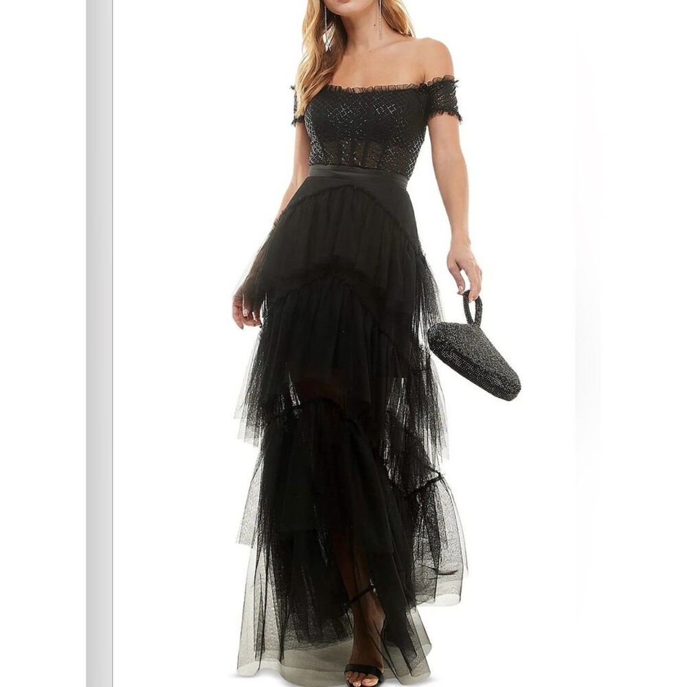 Corset Black Mesh Tiered Dress Long Formal Goth Fairy Whimsygoth